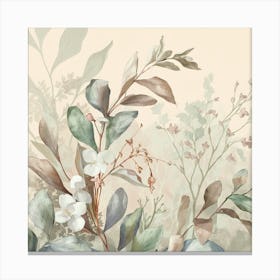 A Illustration Of Leaves And Delicate Flowers In (3) Canvas Print