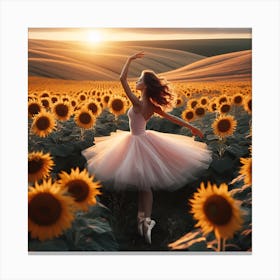 Ballet Dancer In Sunflower Field Canvas Print
