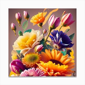 Orange, purple and yellow flowers 8 Canvas Print