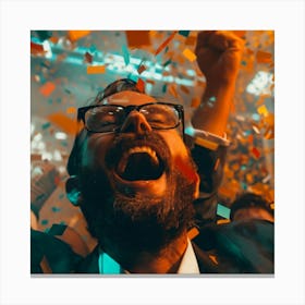 Happy Businessman With Confetti Canvas Print