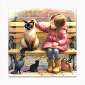 Little Girl Petting Cats Canvas Print