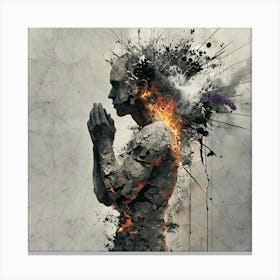 Surreal Collage Of Fragmenting Human Figure With Fiery Embers Canvas Print