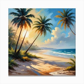 Beach Scene With Palm Trees Art Print 4 Canvas Print