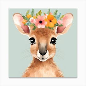 Floral Baby Kangaroo Nursery Illustration (2) Canvas Print