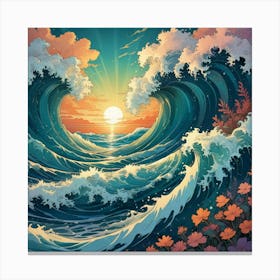 Great Waves At Sunset Canvas Print