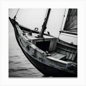 High Contrast Black And White Image Of A Weathered Vintage Boat With Worn Wooden Planks, (3) (1) Canvas Print