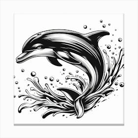 Line Art dolphin Canvas Print