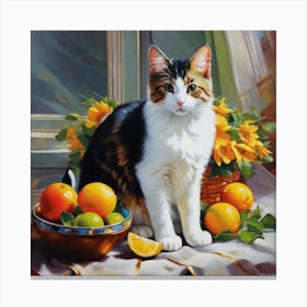 Cat With Oranges Canvas Print