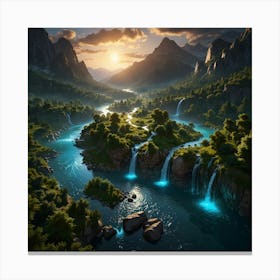 Waterfall In The Mountains 12 Canvas Print