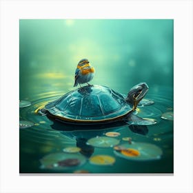 Bird On Turtle 1 Canvas Print