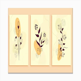 Line art flowers, and leaves abstract background set Canvas Print