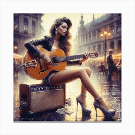 Sunset Square Guitar Woman Canvas Print