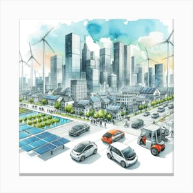 Electric Cars In The City Canvas Print