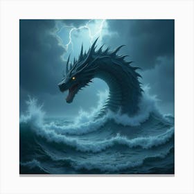 A Fearsome Sea Serpent Rising From The Ocean Waves During A Thunderstorm Canvas Print