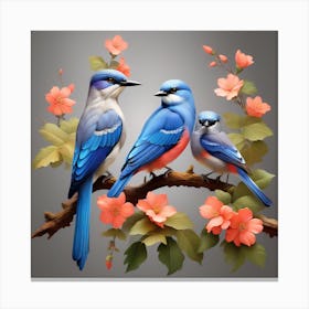 Bluebirds On A Branch Canvas Print