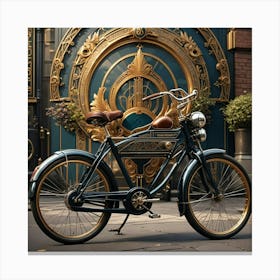 Antique Bike In Front Of A Door Canvas Print