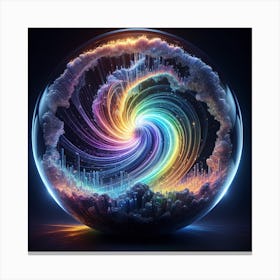 A Crystal Sphere Swirling Mass Of Glowing Light Follows The Rainbow Color Paint Inside Of It Canvas Print