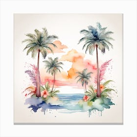 Summer tropical pattern with palm trees 4 Canvas Print