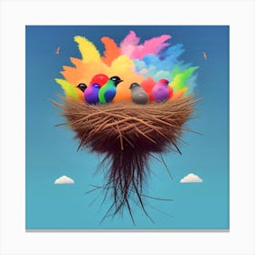 Colorful Birds In A Nest 11 Canvas Print