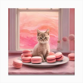 Kitten And Pink Macarons Canvas Print