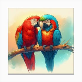 Line Art a pair of parrots 1 Canvas Print