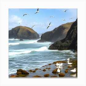 Seagulls On The Beach Canvas Print