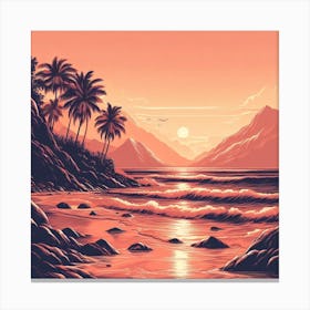 Evening Rosegold Beach at sunset amidst the mountains in an art print 7 Canvas Print