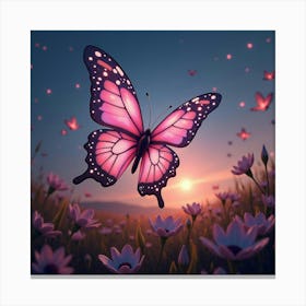 A Whimsical Butterfly With Wings Of Shimmering, Neon Light Flitting Through A Dreamlike Field Canvas Print