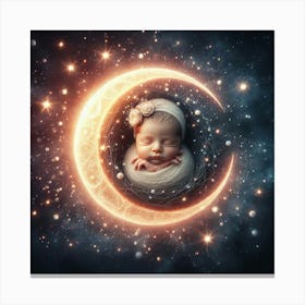 Newborn Baby Sleeping In The Moon Canvas Print