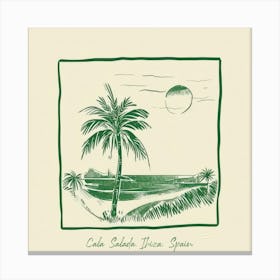 Cala Salada, Ibiza, Spain Green Line Art Illustration Canvas Print