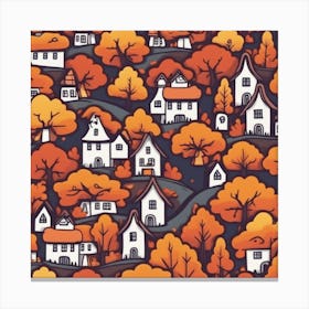 Autumn Village Seamless Pattern 1 Canvas Print