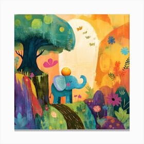 Whimsical Elephant Illustration – Vibrant Children S Book Art Canvas Print