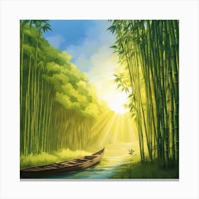 A Stream In A Bamboo Forest At Sun Rise Square Composition 377 Canvas Print