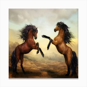 Two Horses Fighting Canvas Print