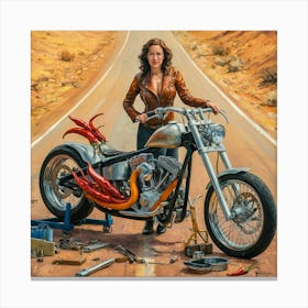 Woman With A Motorcycle 1 Canvas Print