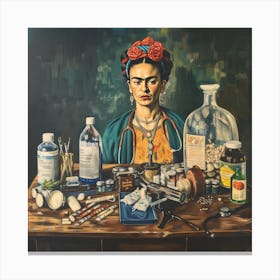 Frida Kahlo With Medications Still Life Canvas Print