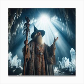 Wizard casting a spell in a cave Canvas Print