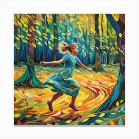 A Girl Playing In A Whimsical And Vibrant Forest Canvas Print