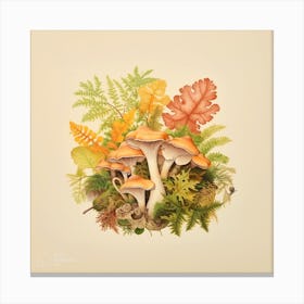 Chanterelles and heucheras - mushroom art print - mushroom botanical print Canvas Print