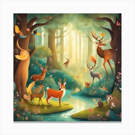 A Whimsical Digital Illustration Of A Fairytale Fo (1) Canvas Print