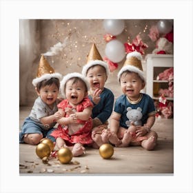 0 Children Celebrate New Year With The New Baby 1 Canvas Print