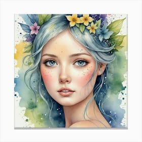 Watercolor Of A Girl With Blue Hair Canvas Print