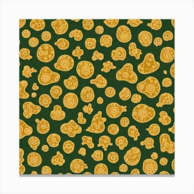 Gold And Green Seamless Pattern Featuring Amoeba Like Blobs Shapes With Edges, Flat Art, 113 Canvas Print