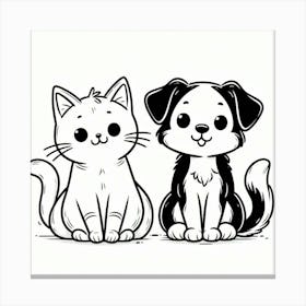 Line Art cat and dog 2 Canvas Print