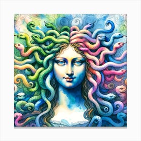 Medusa Mona Lisa Watercolor Wall Art Canvas Print