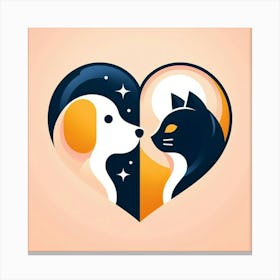 Cat And Dog In The Heart 1 Canvas Print