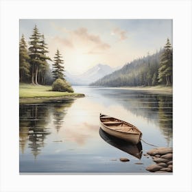 Canoe On The Lake Canvas Print