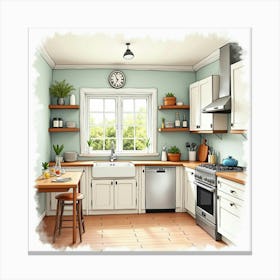 Inviting Kitchen Watercolor Painting, Modern With Classic Charm 1 Canvas Print