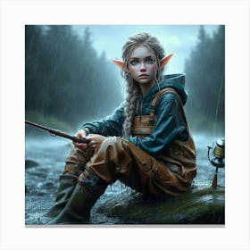 Elf Girl Fishing Canvas Print