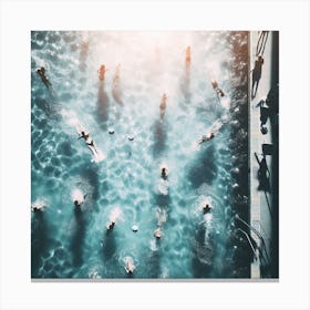 People Swimming In The Pool - A group of people swimming in a pool, with the sun shining down on them and the water sparkling. The scene is captured from a bird's-eye view, giving the viewer a sense of scale and perspective. 1 Canvas Print